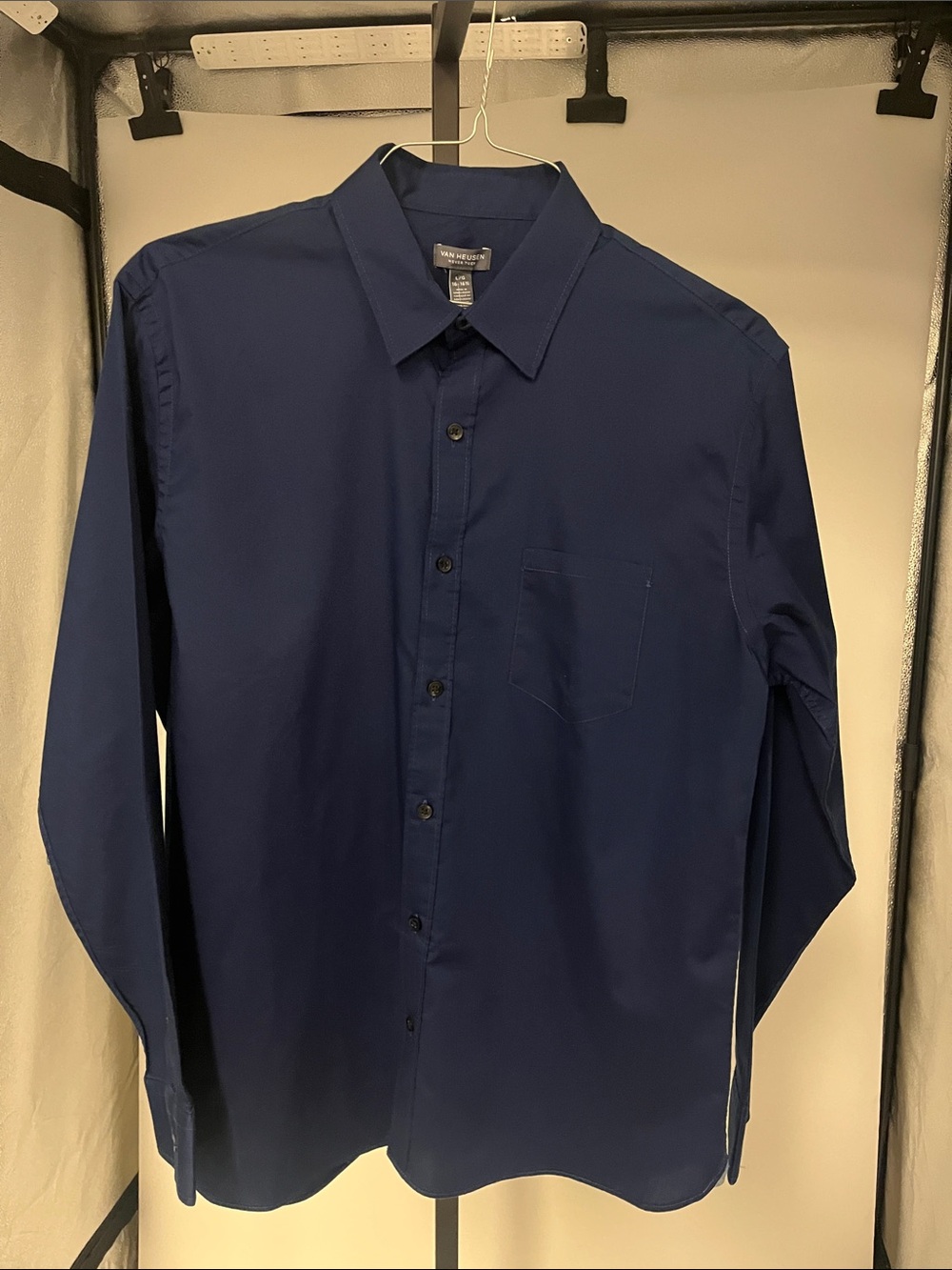 Van Heusen Men's Dark Blue Button-Front Dress Shirt